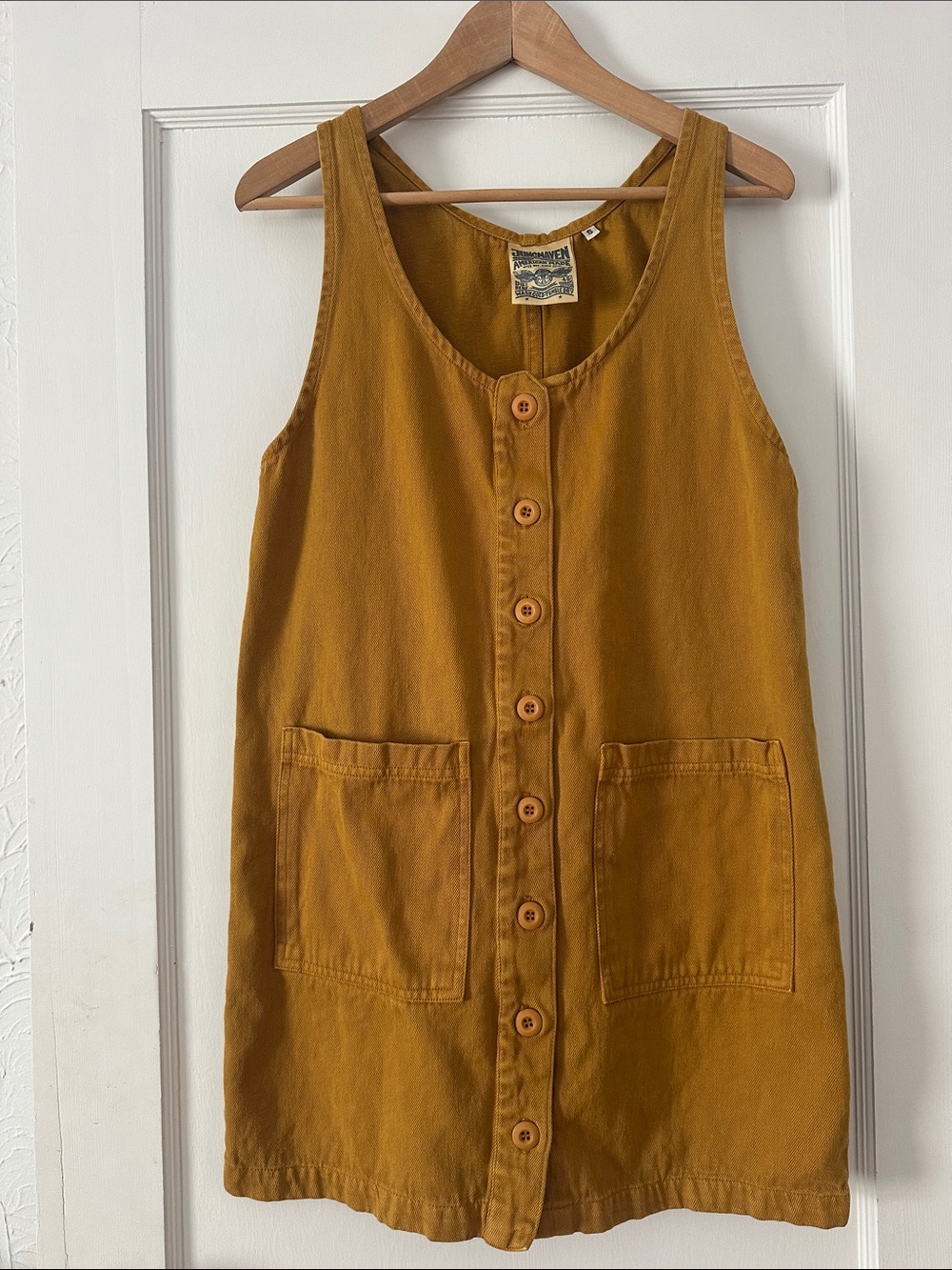 Jungmaven Gold/Mustard Button-Front Hemp Mini Dress